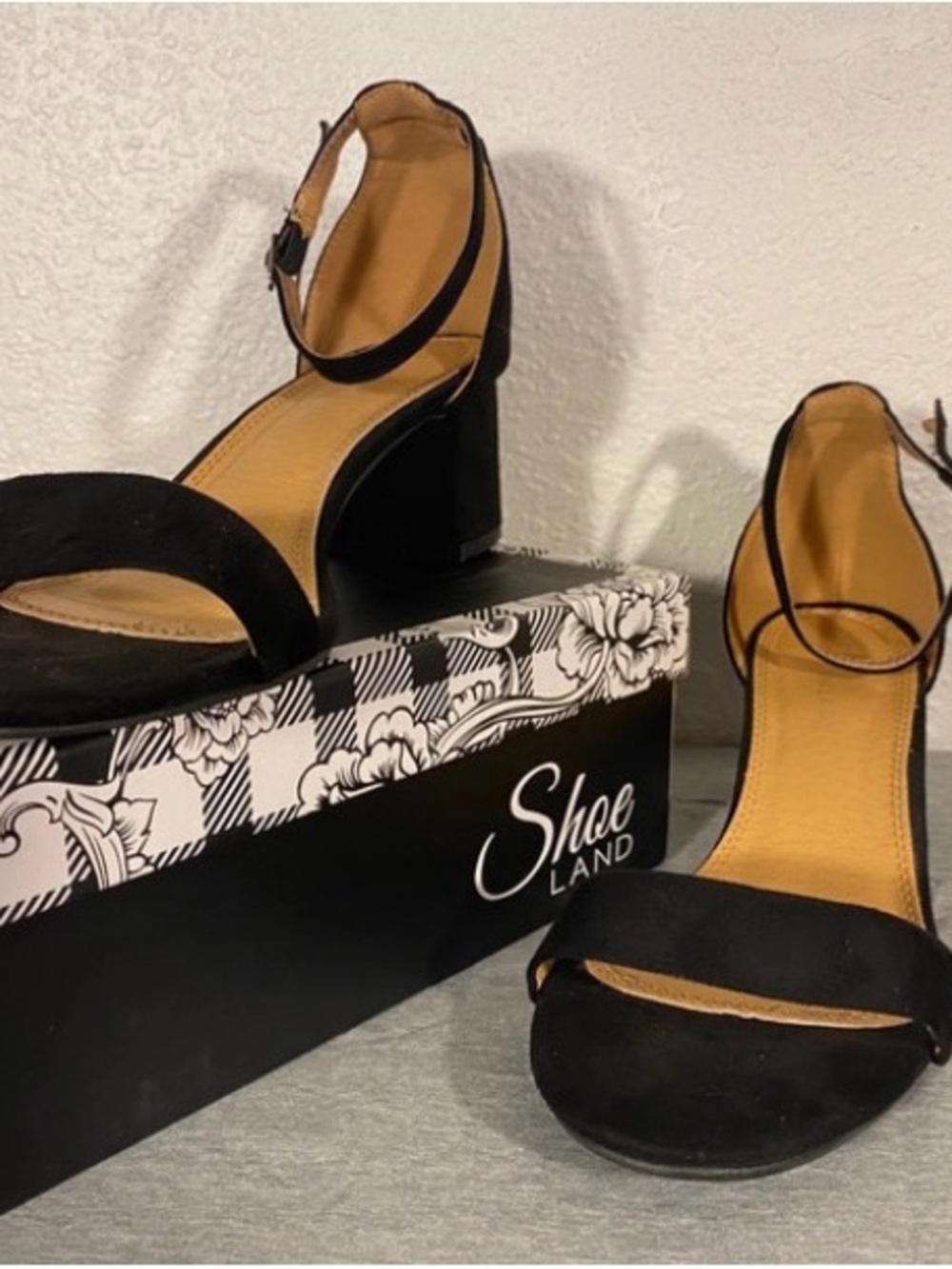 Shoe Land Black Ankle-Strap Block Heel Sandals